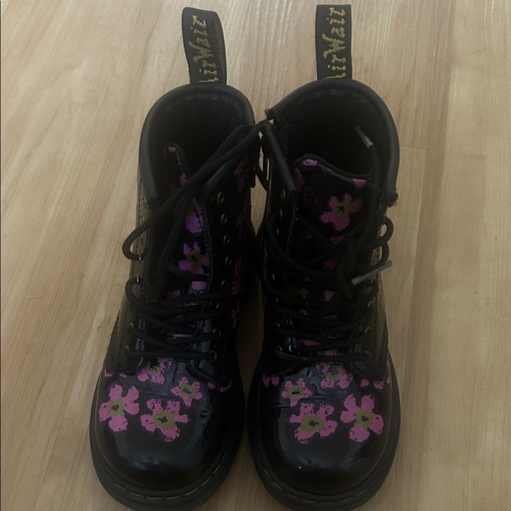 Dr. Martens Kids Boots Black with Pink Floral